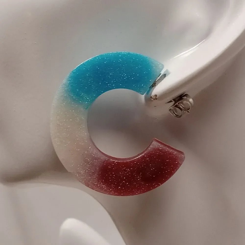CLEARANCE Red, White and blue resin hoop earrings